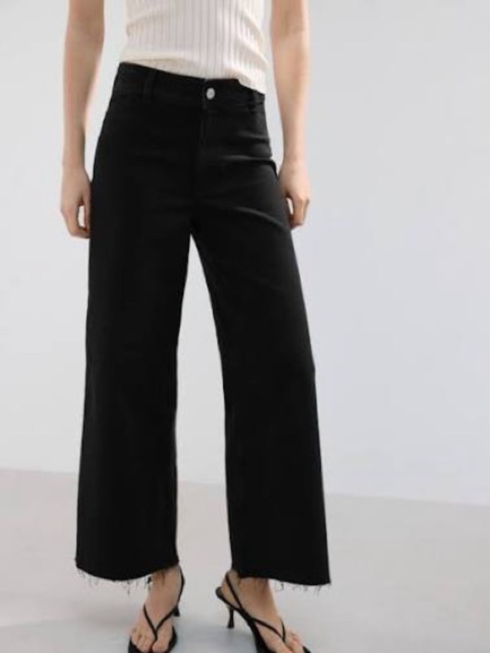Mango Black High-Waist Wide-Leg Jeans